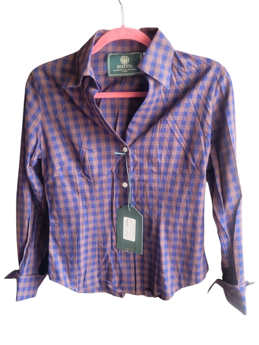 Beretta Women's Blue and Brown Check Long Sleeve Shirt
